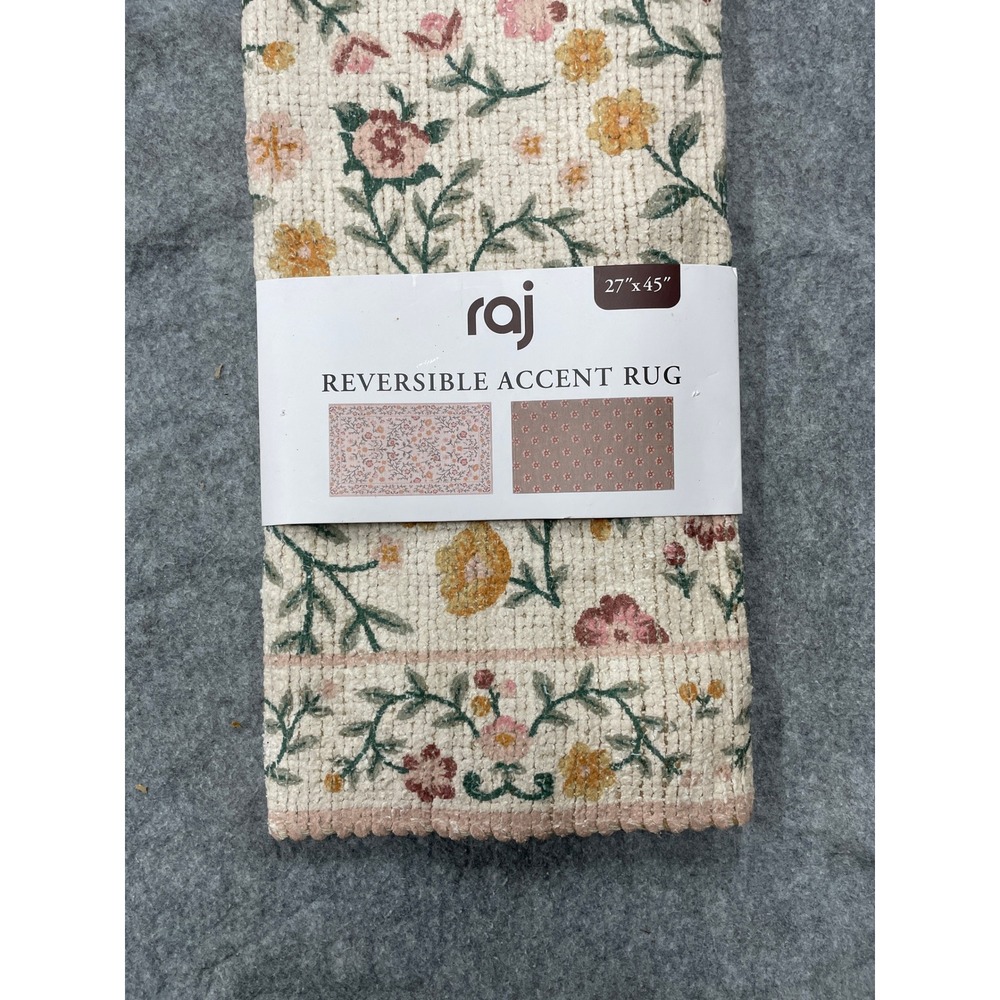 Raj Reversible Accent Rug Unisex 27"x45" Multicolor NEW Floral Jute Blend